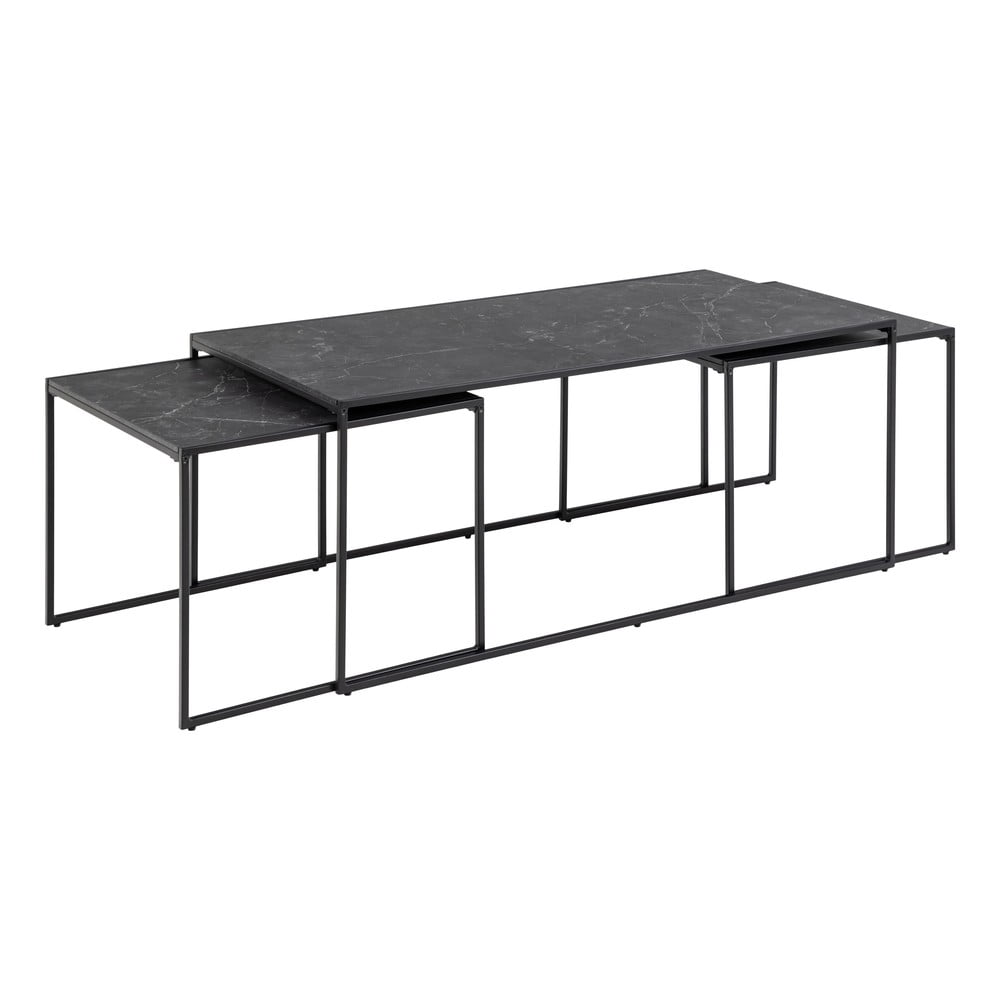 Set di tavolini da salotto color nero opaco con piano effetto marmo 3 pz 60x120 cm Infinity – Actona | Tavolini da salotto