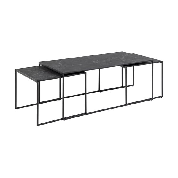 Set di tavolini da salotto color nero opaco con piano effetto marmo 3 pz 60x120 cm Infinity – Actona