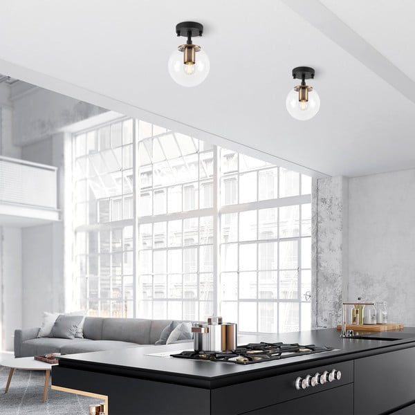 Plafoniera nera con paralume in vetro ø 15 cm Atmaca – Opviq lights-image-4