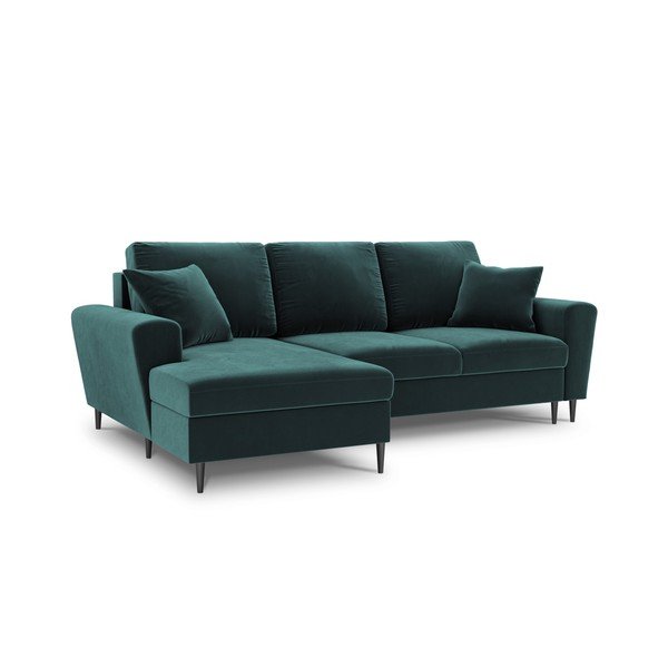 Divano angolare color petrolio allungabile e con contenitore (con penisola a sinistra/con chaise lounge) con rivestimento in velluto Kyoto – Cosmopolitan Design-image-1