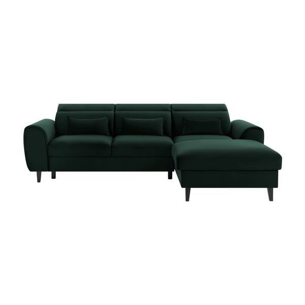 Divano angolare verde scuro allungabile/con contenitore (con penisola a destra/con chaise lounge) e rivestimento in velluto Foble – ELTAP
