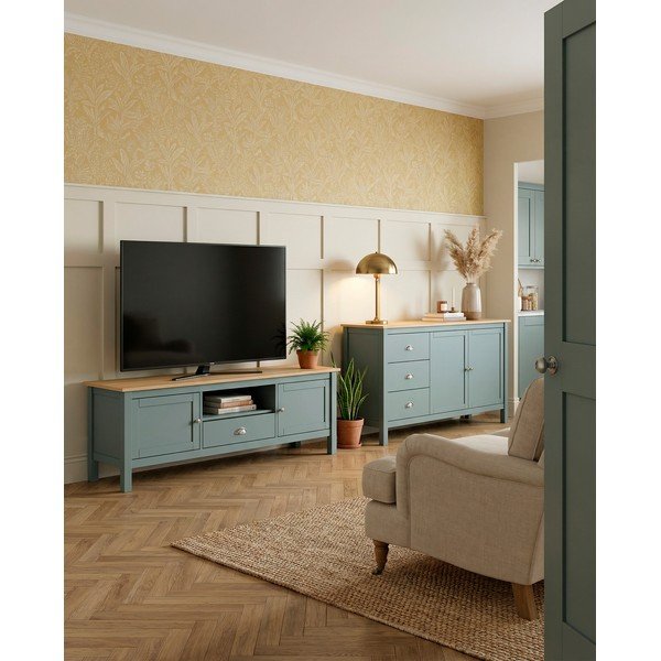Cassettiera verde polveroso in pino massiccio 150x80x40 cm Misti – Marckeric-image-1
