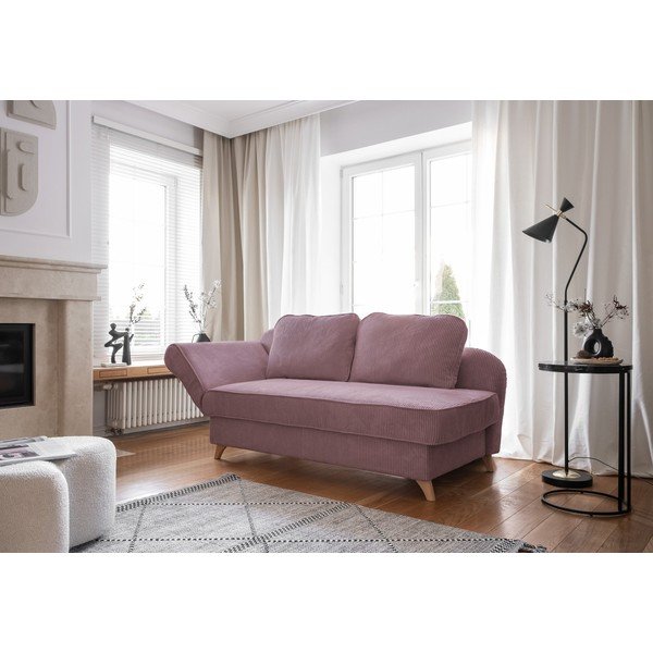 Chaise longue rosa polveroso (con penisola a sinistra) con rivestimento in velluto a coste Chic Charlotte – Miuform-image-4