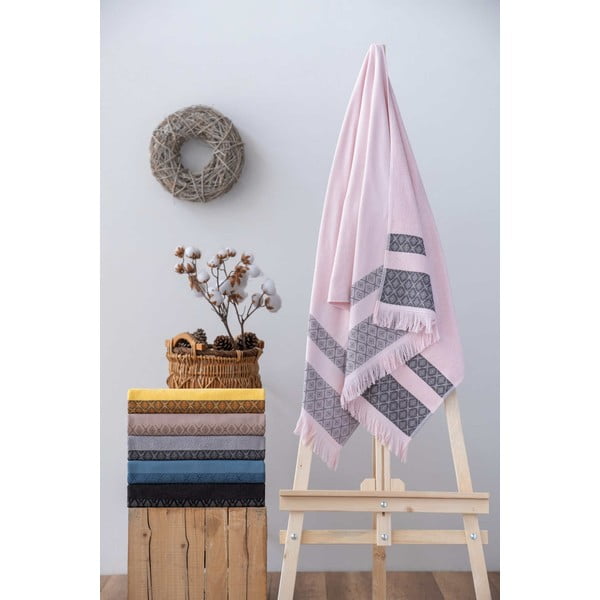 Asciugamano in cotone rosa/grigio 150x75 cm Twins - Foutastic-image-1