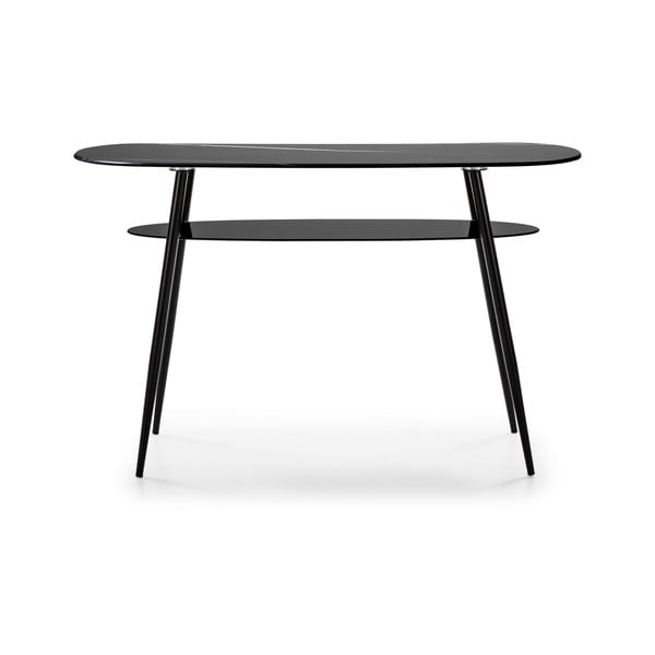 Consolle nera con piano in vetro e decoro in marmo Alina - Marckeric-image-2