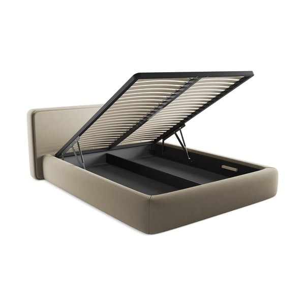Letto matrimoniale imbottito beige con vano contenitore con griglia 160x200 cm Kiana - Makamii-image-3