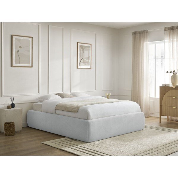 Letto matrimoniale imbottito grigio chiaro con contenitore/senza testiera con rete inclusa 180x200 cm Inera – Bobochic Paris-image-1