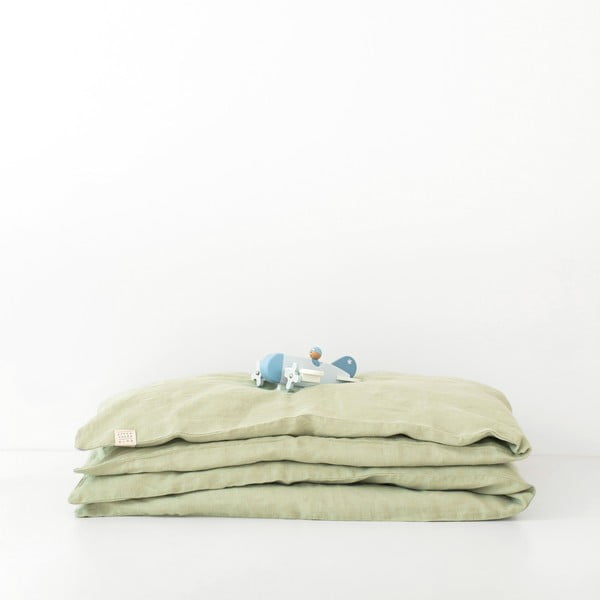 Biancheria da letto per bambini in lino verde Natura, 100 x 140 cm Sage - Linen Tales