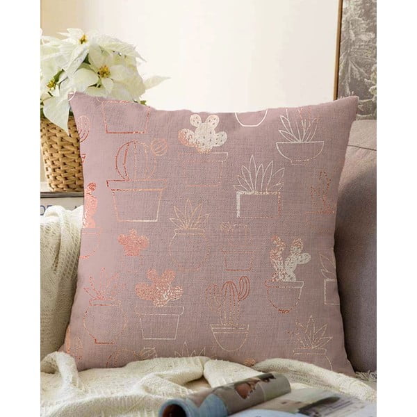 Federa rosa in misto cotone Succulente, 55 x 55 cm - Minimalist Cushion Covers