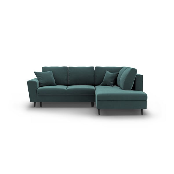 Divano angolare color petrolio allungabile e con contenitore (con penisola a destra/a L) con rivestimento in velluto Kyoto – Cosmopolitan Design