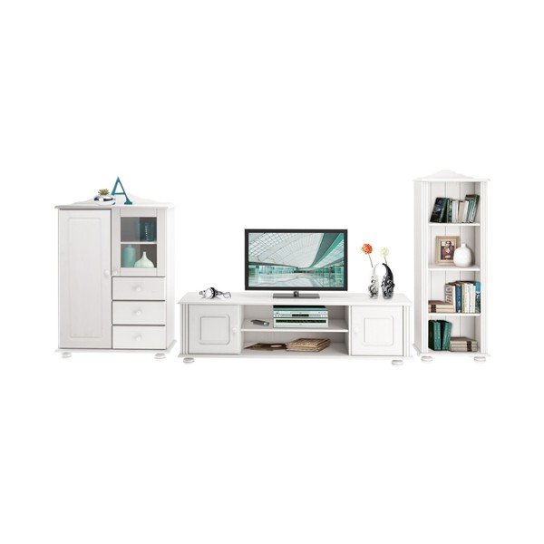 Set da salotto bianco a tre pezzi in legno di pino massiccio Ella - Støraa-image-1