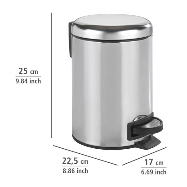 Cestino per pedali in argento lucido, 3 l Leman - Wenko-image-3