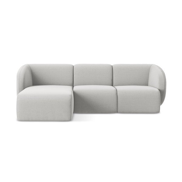 Divano angolare grigio chiaro (con penisola a sinistra/con chaise lounge) con rivestimento in velluto Lani – Makamii