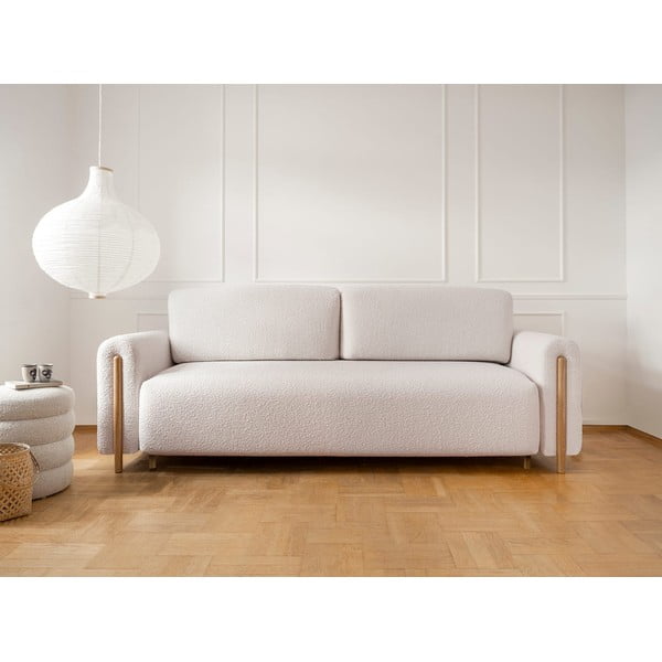 Divano beige/color crema allungabile/con contenitore e rivestimento in bouclé 244 cm Arcadova – ELTAP-image-1