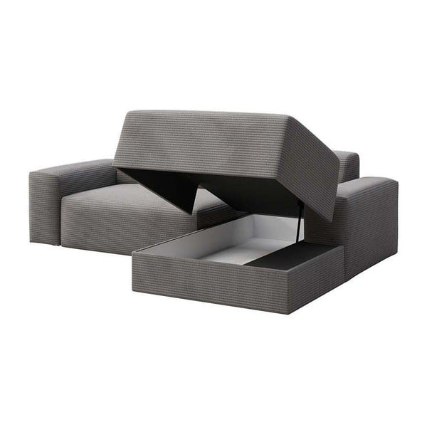 Divano angolare grigio allungabile e con contenitore (con penisola a destra e chaise lounge) rivestito in velluto a coste Villet – Rodier-image-3