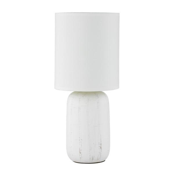 Lampada da tavolo bianca in ceramica e tessuto, altezza 35 cm Clay - Trio