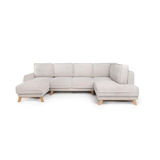 Divano angolare beige allungabile (con penisola a destra/a forma di "U") con rivestimento in velluto a coste Tori – Bonami Selection