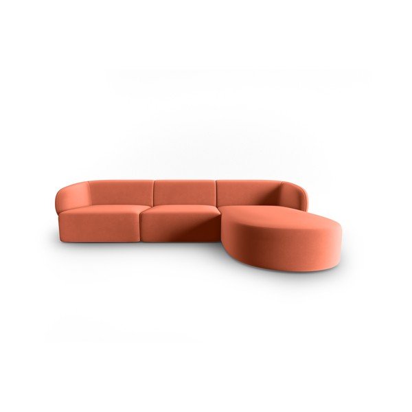 Divano angolare rosa (con penisola a destra/con chaise lounge) con rivestimento in velluto Paolo – Milo Casa