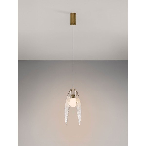 Lampadario LED color ottone in acciaio con paralume in vetro Shelina – Nova Luce-image-3