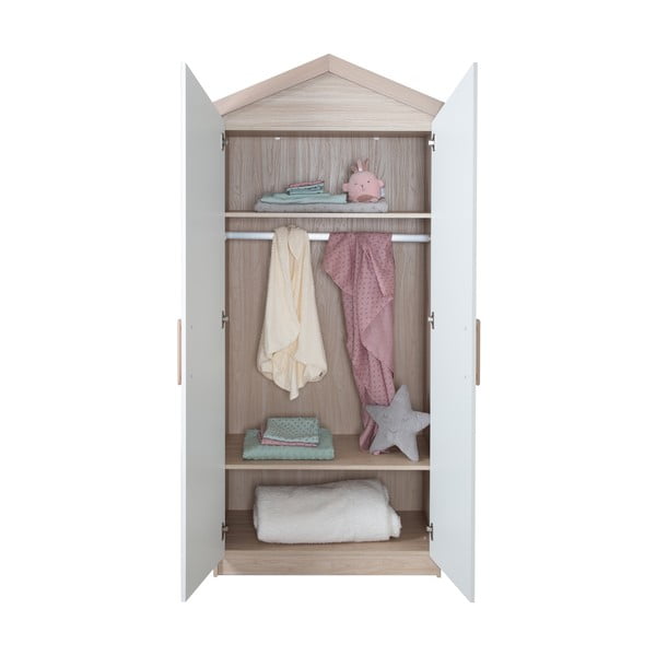 Armadio per bambini bianco/di colore naturale con effetto rovere 96x190x50 cm Cabane – Roba-image-3