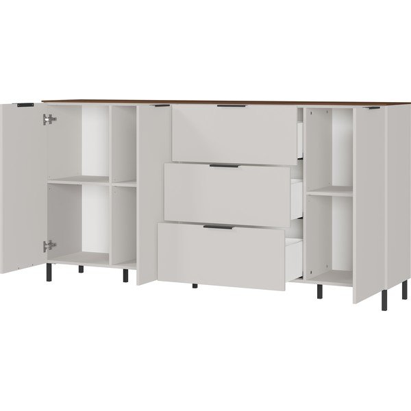 Cassettiera bassa grigia e beige in noce 192x98 cm California - Germania-image-2