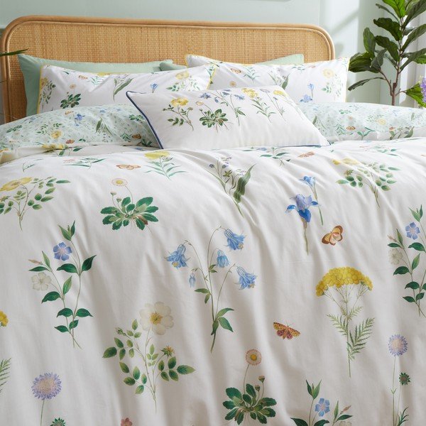 Biancheria da letto bianca/verde in cotone per letto matrimoniale/per letto esteso 230x220 cm Botanical Cottage Garden  – RHS-image-4