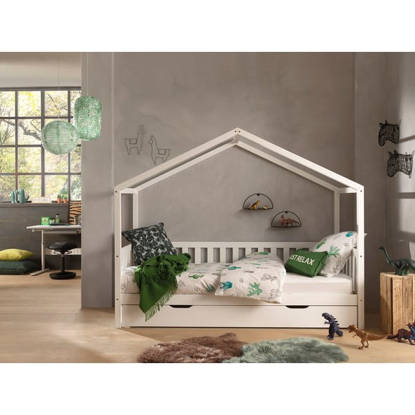 Letto per bambini in legno di pino bianco con letto estraibile e contenitore 90x200 cm DALLAS - Vipack-image-1