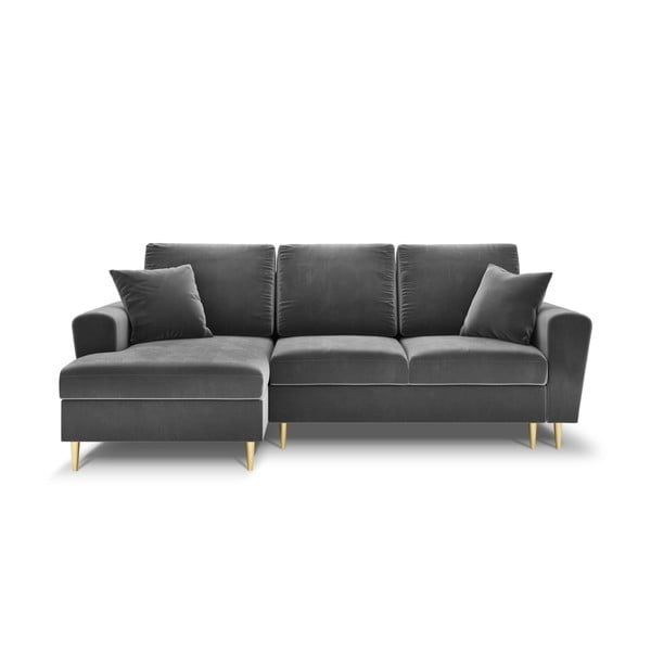 Divano angolare grigio chiaro allungabile e con contenitore (con penisola a sinistra/con chaise lounge) con rivestimento in velluto Kyoto – Cosmopolitan Design