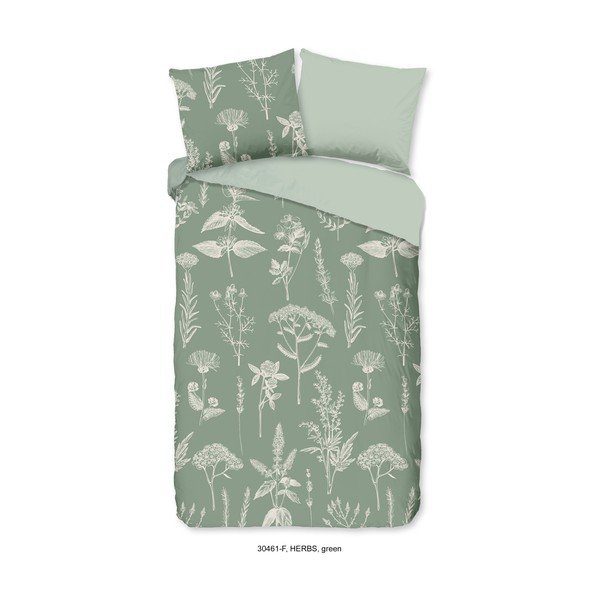 Set copripiumino e federa color salvia in flanella per letto singolo/per letto esteso 140x220 cm Herbs – Good Morning