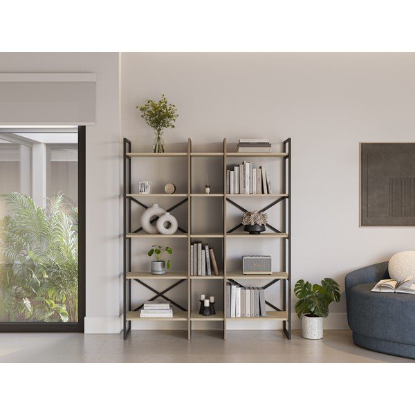 Libreria in rovere decorato in colore naturale 143,5x175 cm Ara - Marckeric-image-1