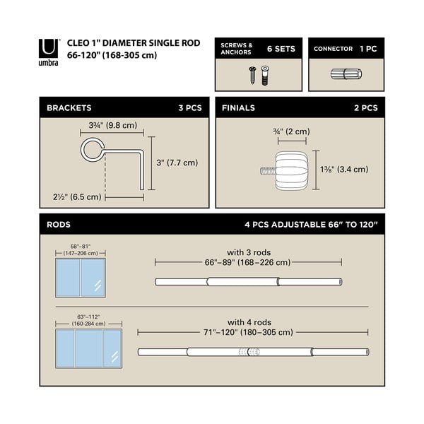Bastone per tende oro opaco in acciaio regolabile 168 - 305 cm Cleo – Umbra-image-3