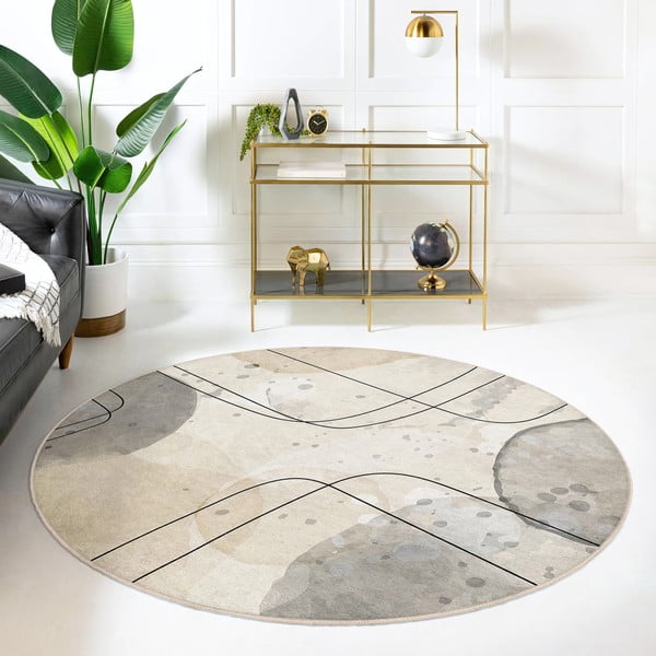 Tappeto rotondo beige lavabile ø 150 cm Simple Lines – Mila Home-image-4