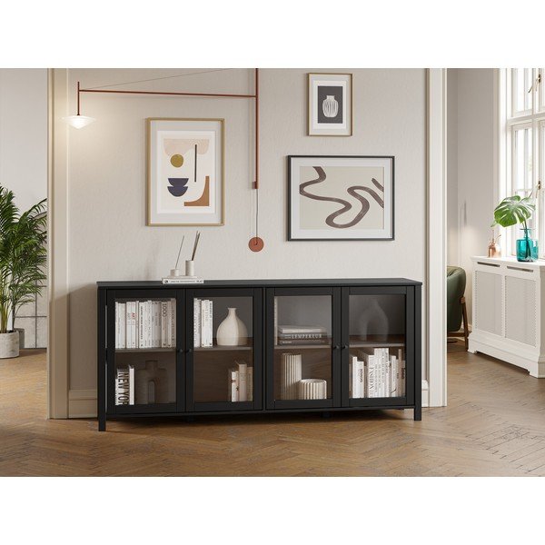 Vetrina nera in pino massiccio 186x80x40 cm Alessandra – Marckeric-image-1