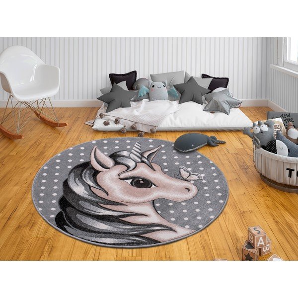 Tappeto grigio per bambini ø 133 cm Cute Unicorn - Hanse Home-image-1