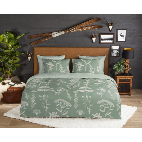 Set lenzuola letto matrimoniale verde in flanella 200x220 cm Herbs - Good Morning-image-1