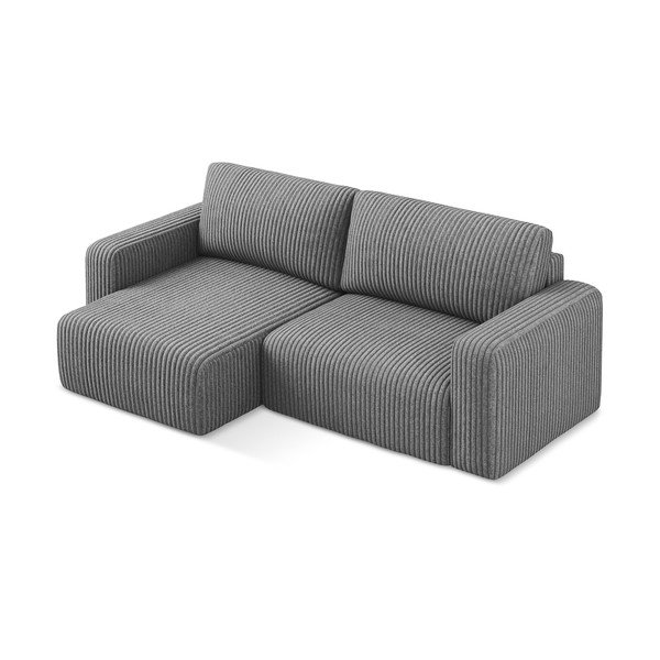 Divano angolare grigio allungabile/con contenitore (con penisola a sinistra/con chaise lounge) con rivestimento in velluto a coste Kona – Makamii-image-3