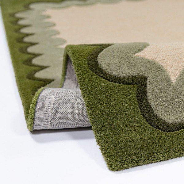 Tappeto verde/di colore naturale in lana tessuto a mano 160x230 cm Wiggle Wool – Flair Rugs-image-3