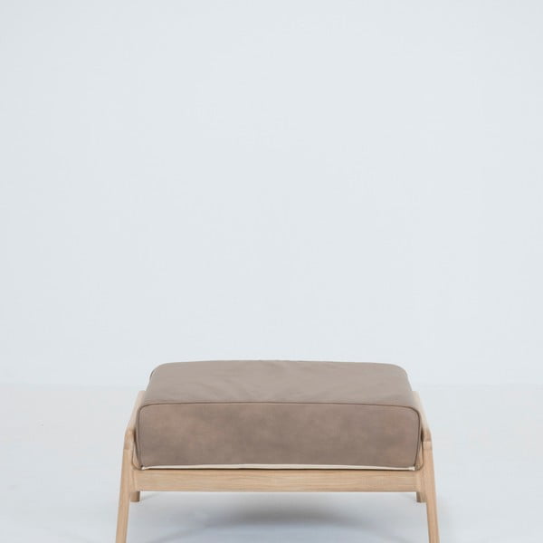 Poggiapiedi in pelle di bufalo marrone chiaro con struttura in rovere massiccio Fawn - Gazzda-image-2