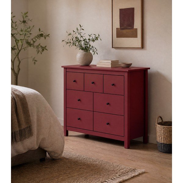 Cassettiera rossa in pino massiccio 110x80x40 cm Misti – Marckeric-image-1