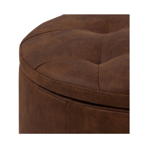 Pouf in similpelle marrone cognac , ⌀ 60 cm Retina - Actona-image-3