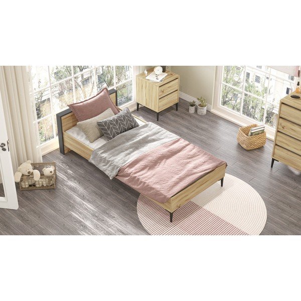 Letto singolo in colore naturale con rete 90x200 cm- Kalune Design-image-1