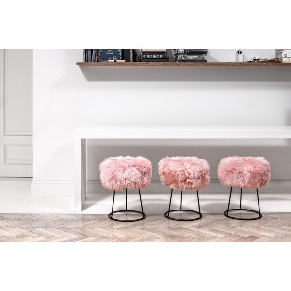 Sgabello con seduta in pelle di pecora rosa , ⌀ 36 cm - Royal Dream-image-1