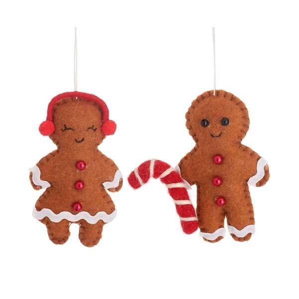 Decorazioni per albero di natale in set in tessuto fatte a mano 2 pz 6,5 cm Gingerbread Couple – Sass & Belle
