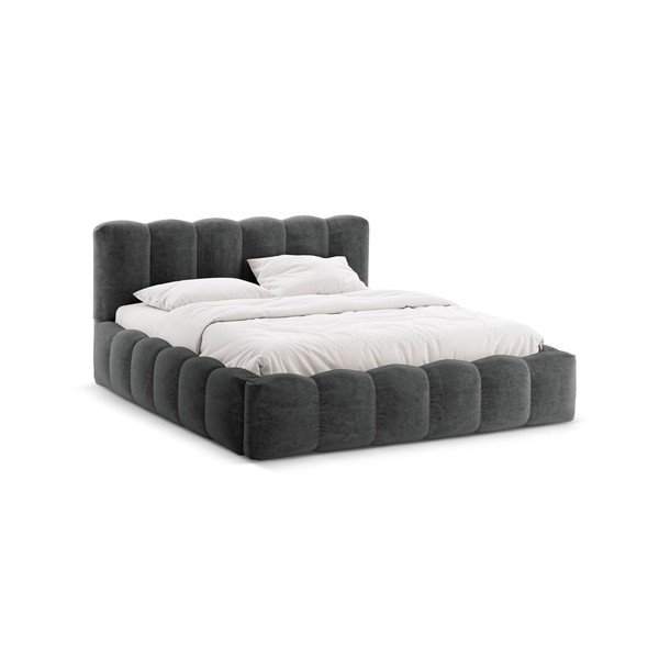 Letto matrimoniale imbottito grigio scuro con contenitore con rete inclusa 180x200 cm Lupine – Micadoni 
