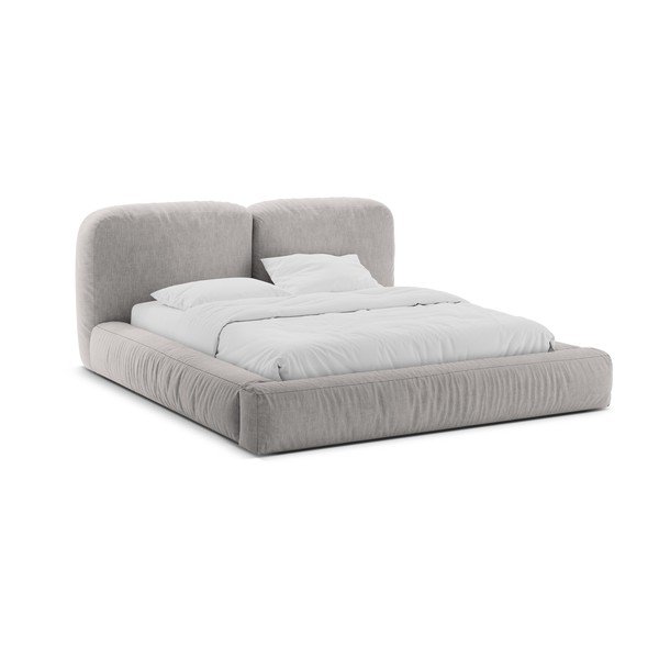 Letto matrimoniale imbottito grigio chiaro con contenitore con rete inclusa 200x200 cm Martina – Micadoni 