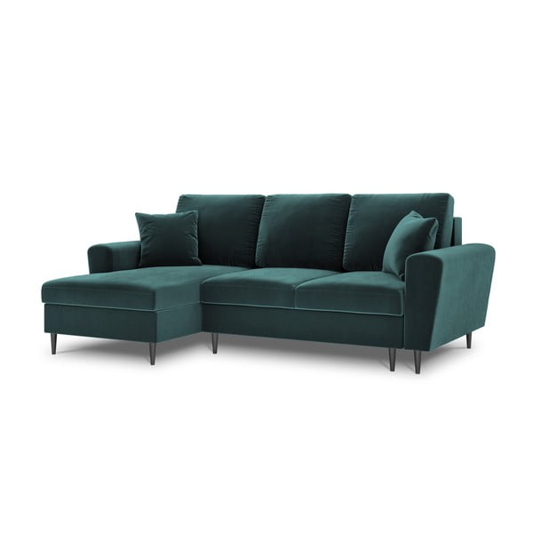Divano angolare color petrolio allungabile e con contenitore (con penisola a sinistra/con chaise lounge) con rivestimento in velluto Kyoto – Cosmopolitan Design-image-4