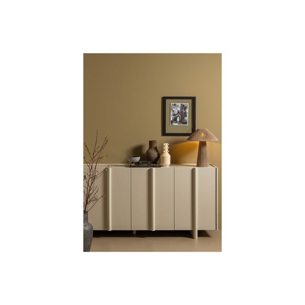 Cassettiera bassa modulare crema in legno di pino 200x85 cm Basu - WOOOD-image-1