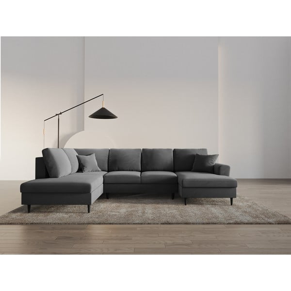 Divano angolare grigio chiaro allungabile e con contenitore (con penisola a sinistra/a U) con rivestimento in velluto Kyoto – Cosmopolitan Design-image-2