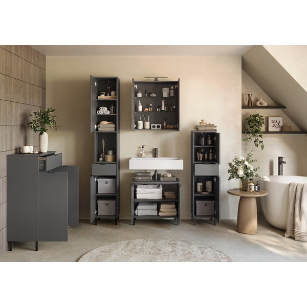 Mobile per bagno color antracite alto e stretto 30x120 cm Arcena – Germania-image-4