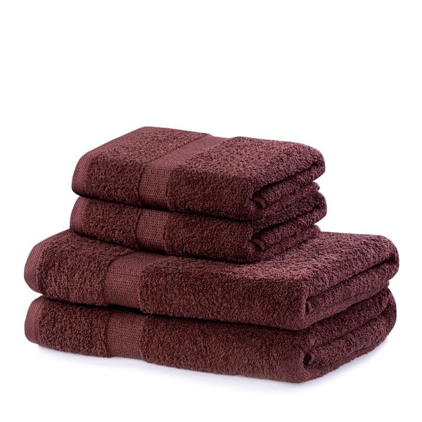 Asciugamani e teli da bagno in spugna di cotone marrone in un set di 4 pezzi Marina - DecoKing